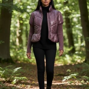 TEX Max Azria Women's Quilted Puff Sleeve Jacket in Dusty Plum